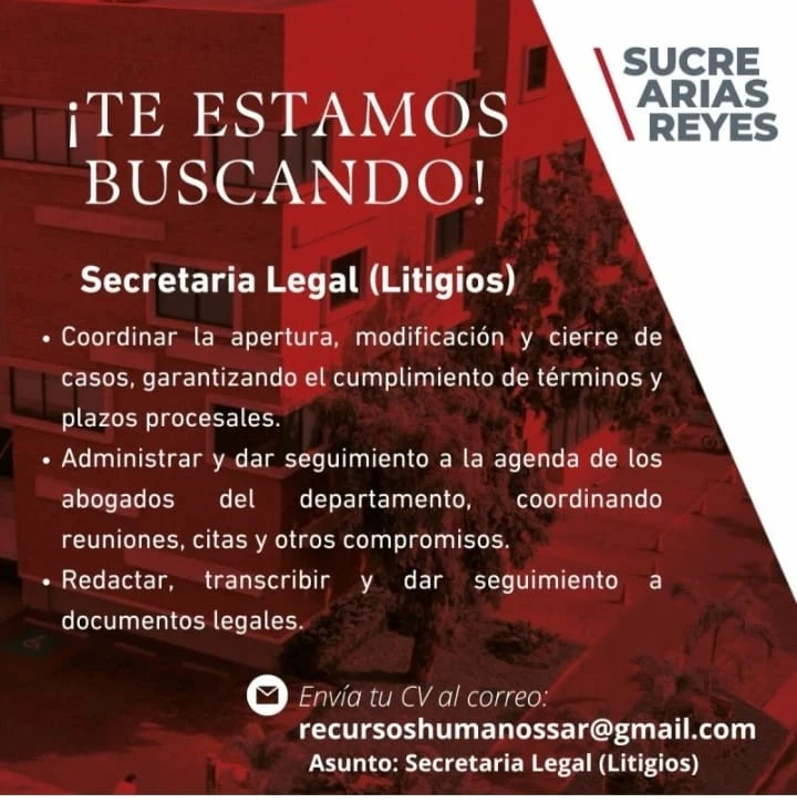 Imagen original de la oferta de Secretaria Legal (Litigios) en SUCRE ARIAS REYES