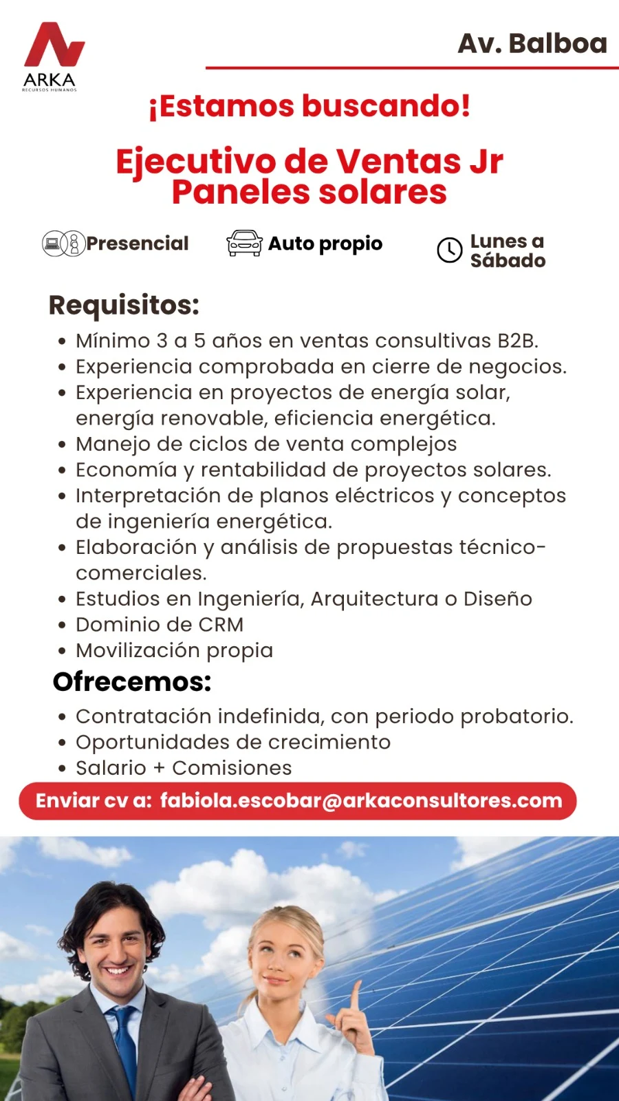 Imagen original de la oferta de Ejecutivo de Ventas Jr Paneles solares en ARKA Recursos Humanos