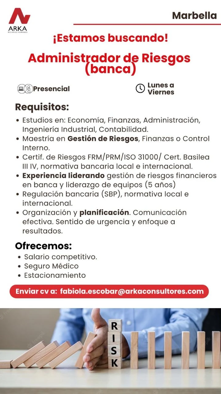 Imagen original de la oferta de Administrador de Riesgos (banca) en ARKA RECURSOS HUMANOS