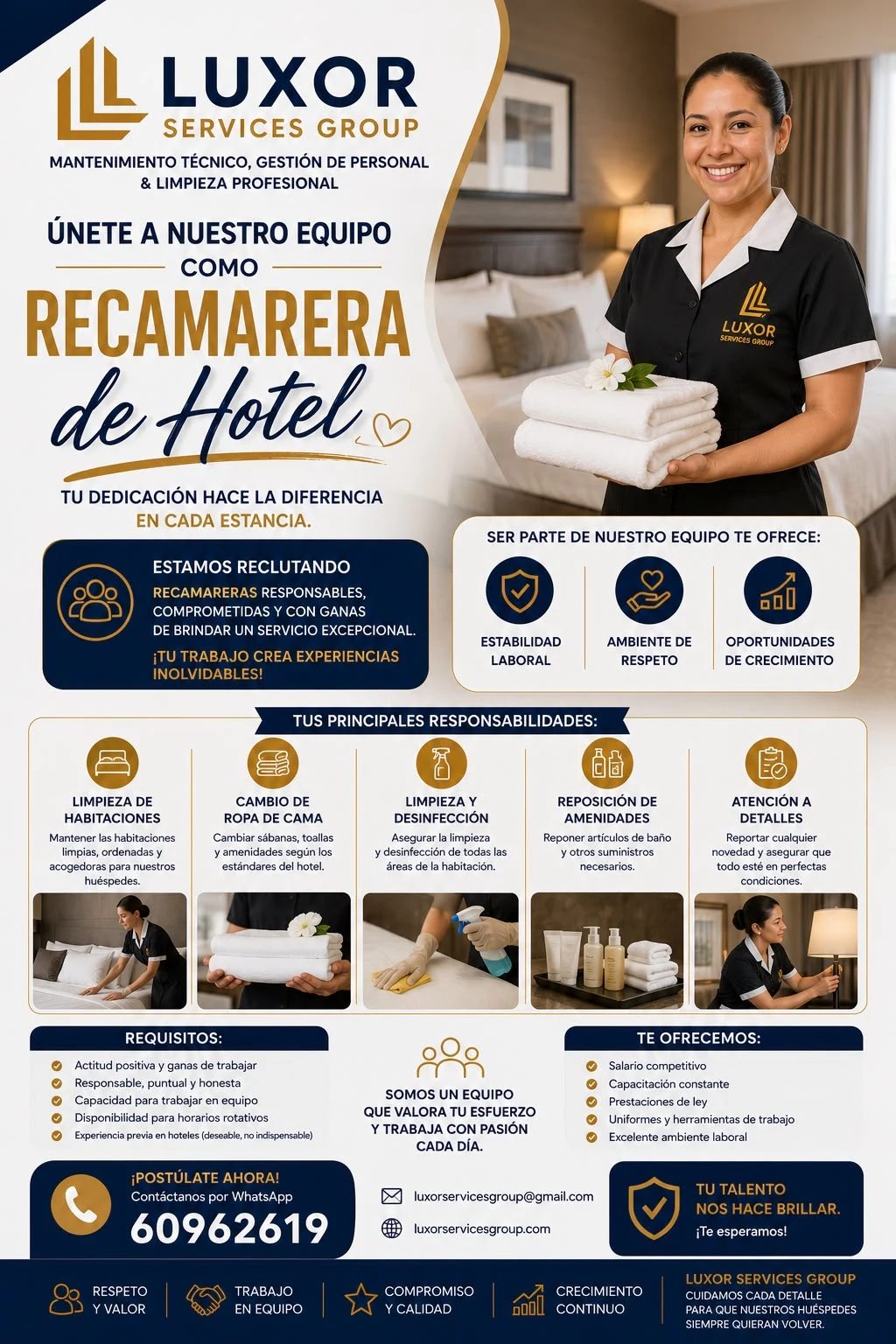 Imagen original de la oferta de Recamarera de Hotel en LUXOR SERVICES GROUP