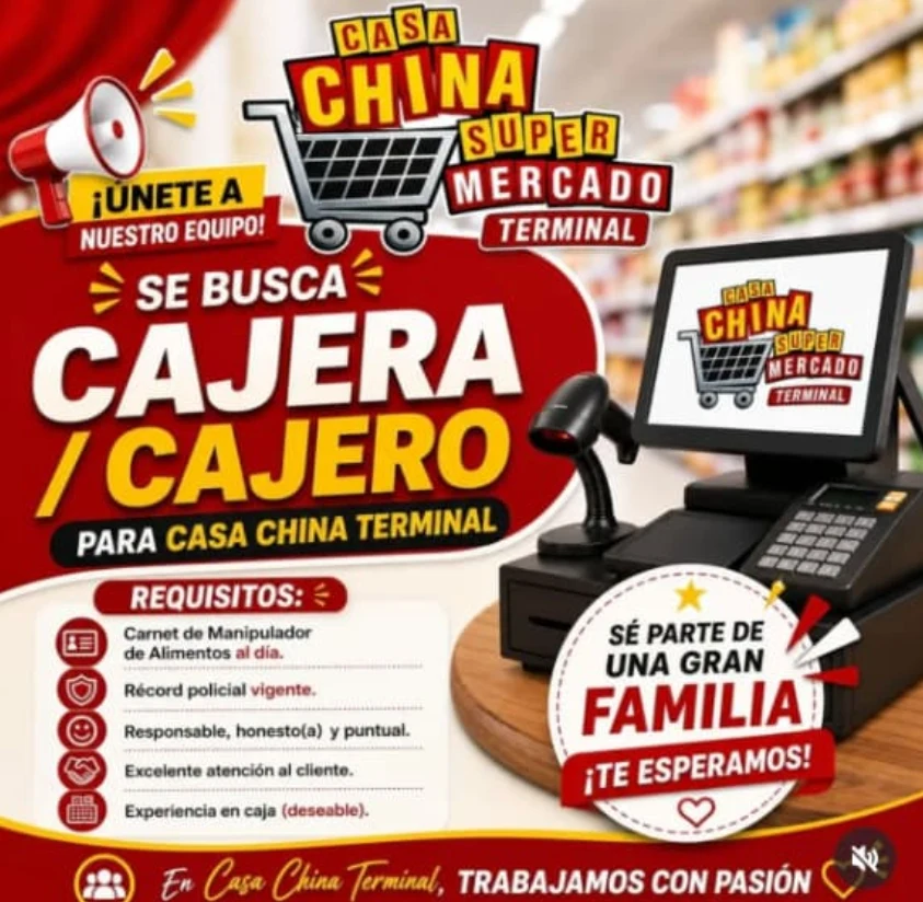 Imagen original de la oferta de Cajera / Cajero en Casa China Terminal
