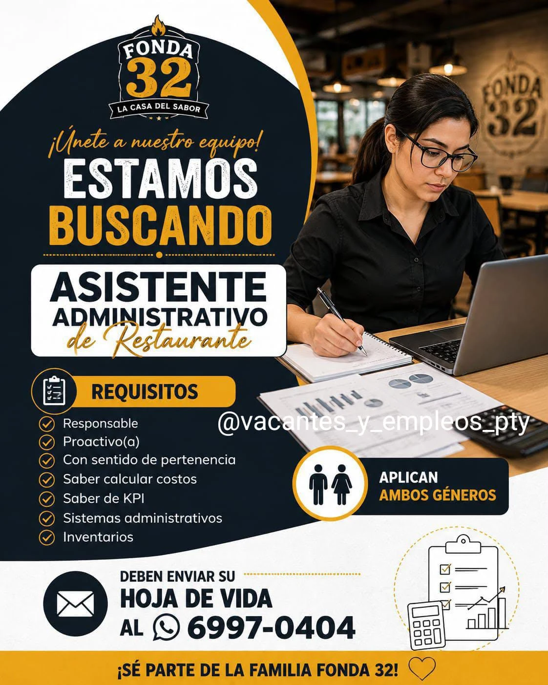 Imagen original de la oferta de ASISTENTE ADMINISTRATIVO de Restaurante en FONDA 32