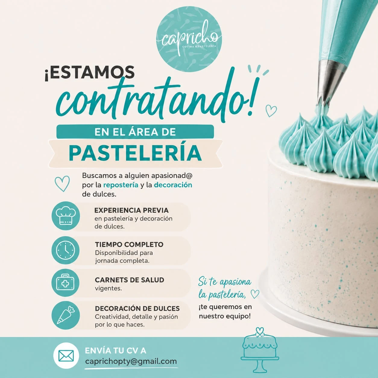 Imagen original de la oferta de Vacante en el área de pastelería en Capricho Cocina & Pastelería