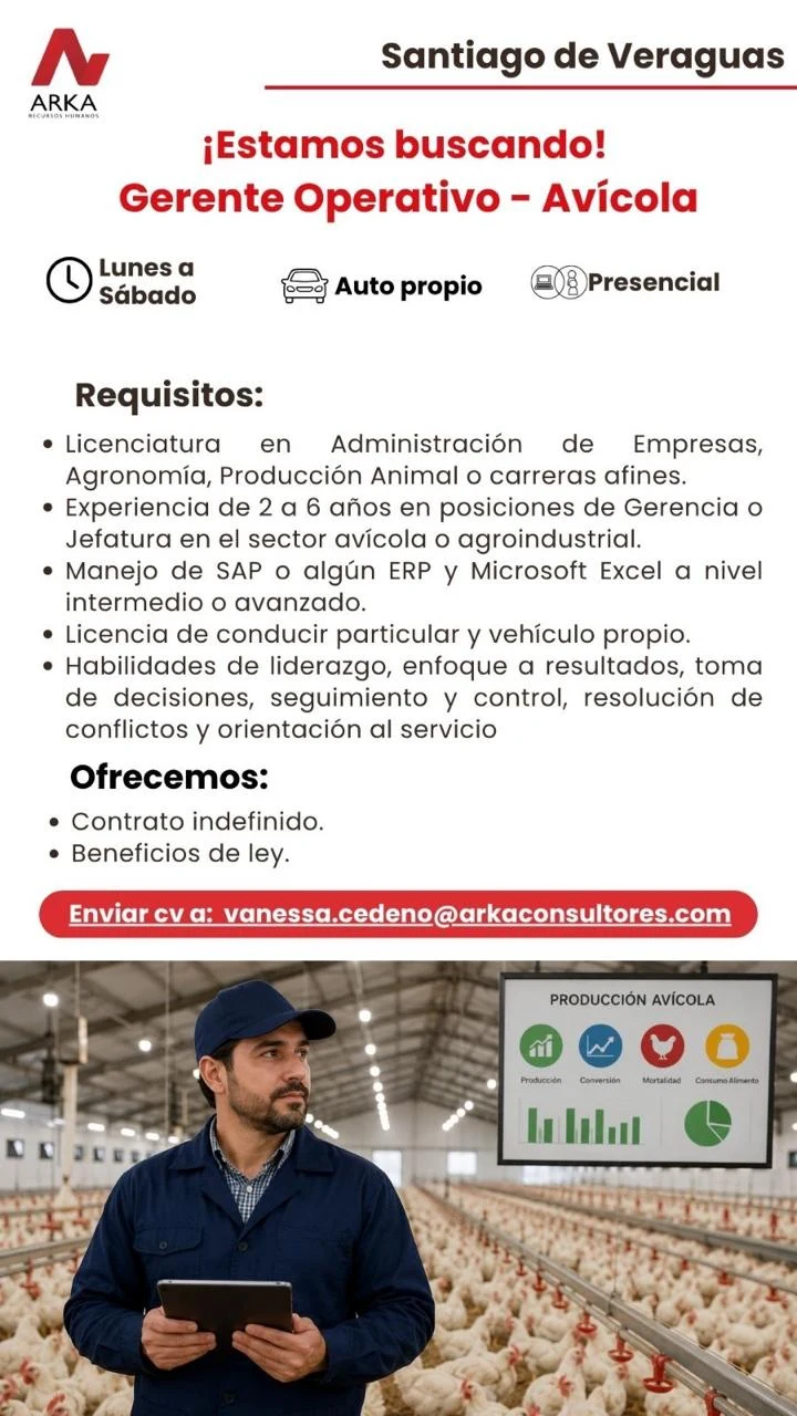 Imagen original de la oferta de Gerente Operativo - Avícola en ARKA RECURSOS HUMANOS