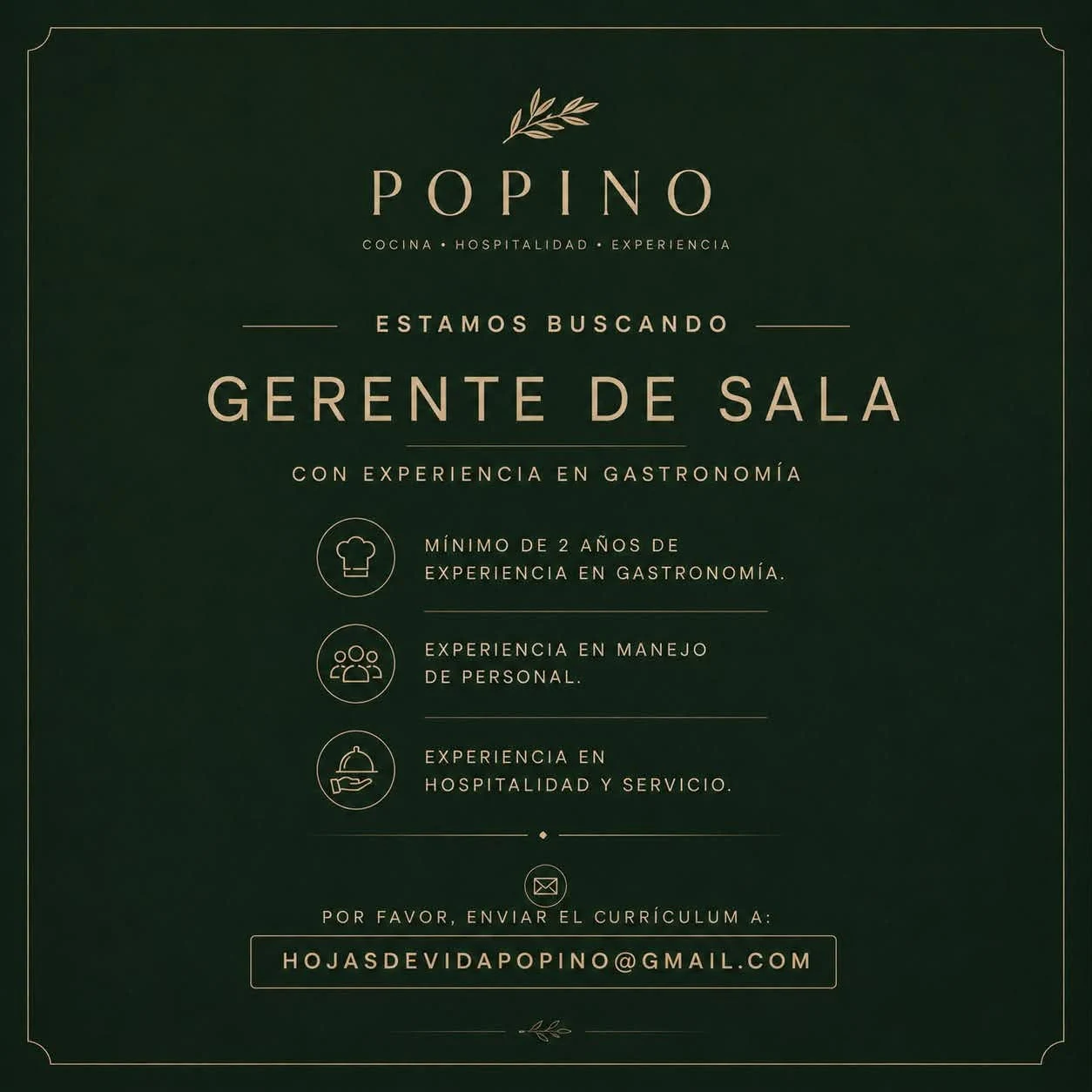 Imagen original de la oferta de GERENTE DE SALA en POPINO